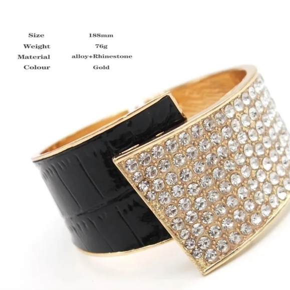Fashion Geometric Cuff Bracelet Crystal Spring Open Wide Leather Bracelet Trendy - Picture 2 of 7